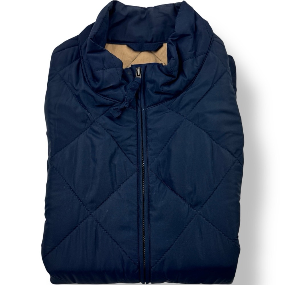 J.Crew Navy Blue Quilted Walker Diamond Full Zip Vest Polyester Men's Size Large
